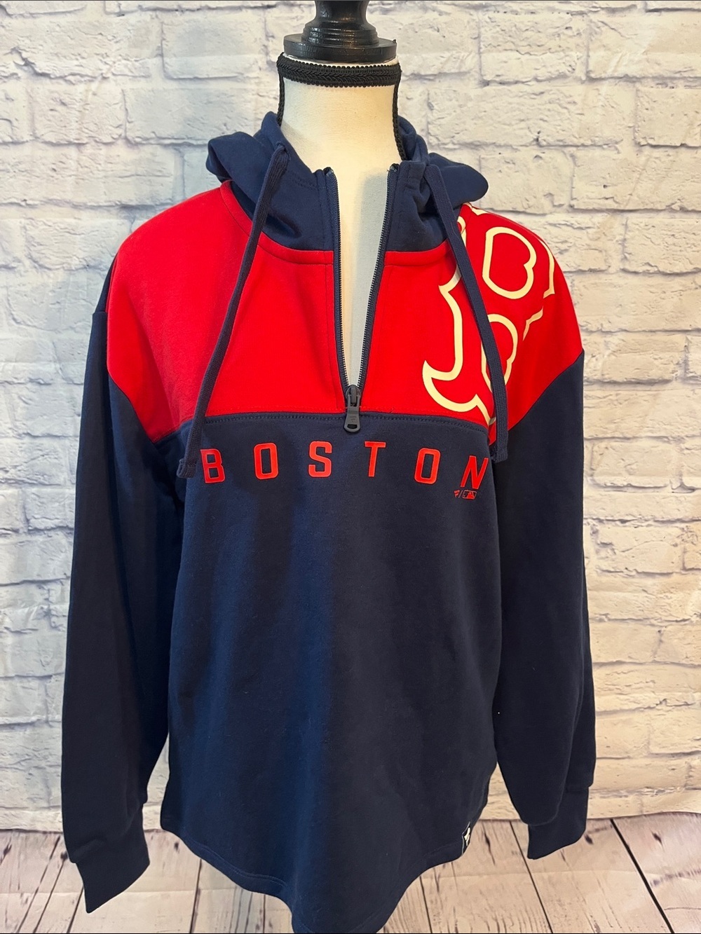 Fanatics Boston Red Sox Quarter Zip Hoodie Baseball Size Medium Fleece Lined - Picture 7 of 12